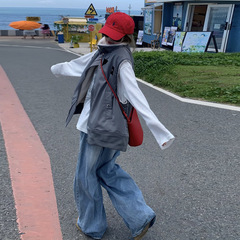 摇粒绒撞色翻领拼接棉马甲外贸休闲宽松工装背心韩版棉坎肩棉马夹