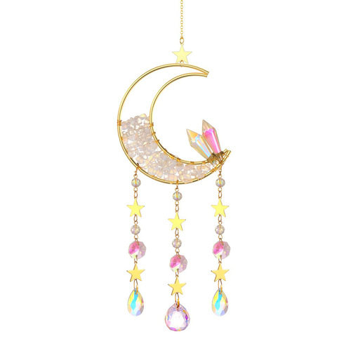 Amazon Cross-border Natural Gravel Sandglass Big Moon Amethyst Rose Quartz Crystal Sun Catcher Pendant Decor