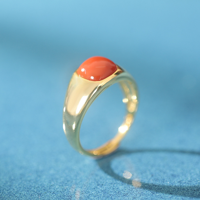 Bague Géométrique Quadrilatère En Argent Sterling Plaqué Or Avec Agate Rouge Du Sud S925 display picture 2