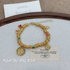 韦雪同款黄财神小胖福沙金色盘缠手链五路财神时尚高级感手串手饰