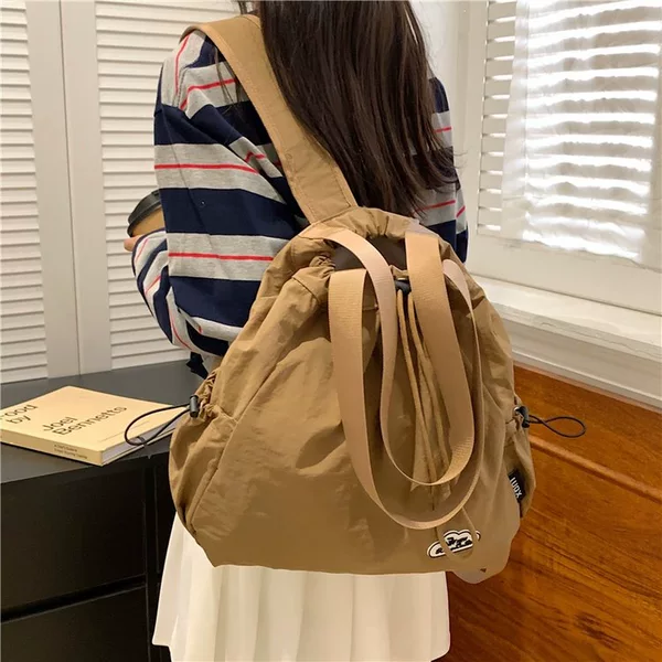 Drawstring backpack for women, sports waterproof nylon shoulder bag, large-capacity commuter bag for fitness and yoga