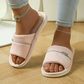 Demi-season breathable slippers for beloved, cotton and linen