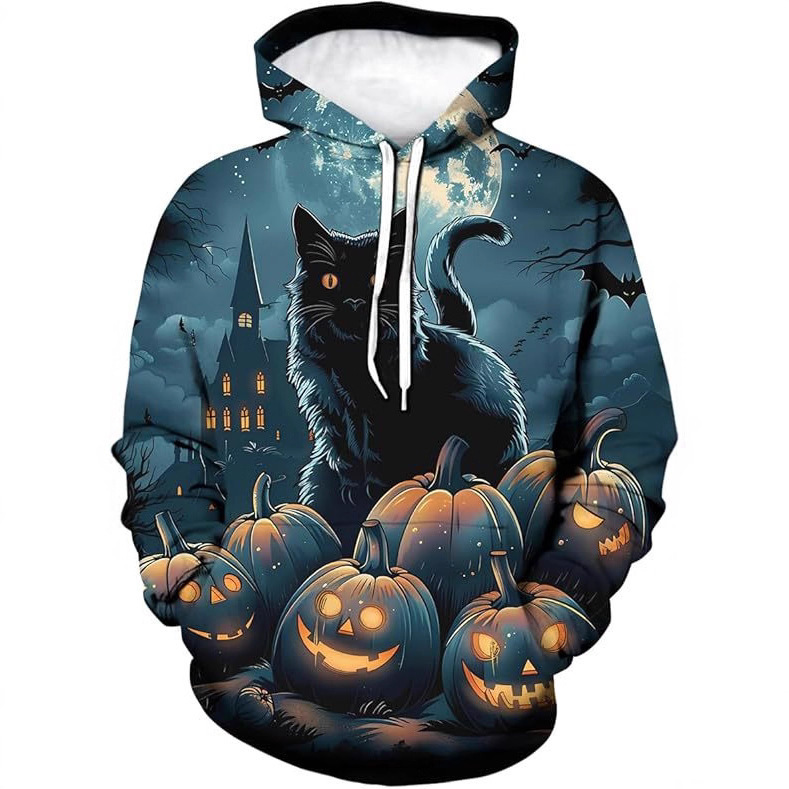 Men's Skull Hoodie Halloween Psychedelic Skull Pattern Hooded Sweatshirts Pullover