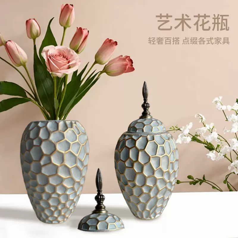 陶瓷艺术花瓶电视柜玄关插花装饰现代简约客厅餐厅摆件手工艺干花