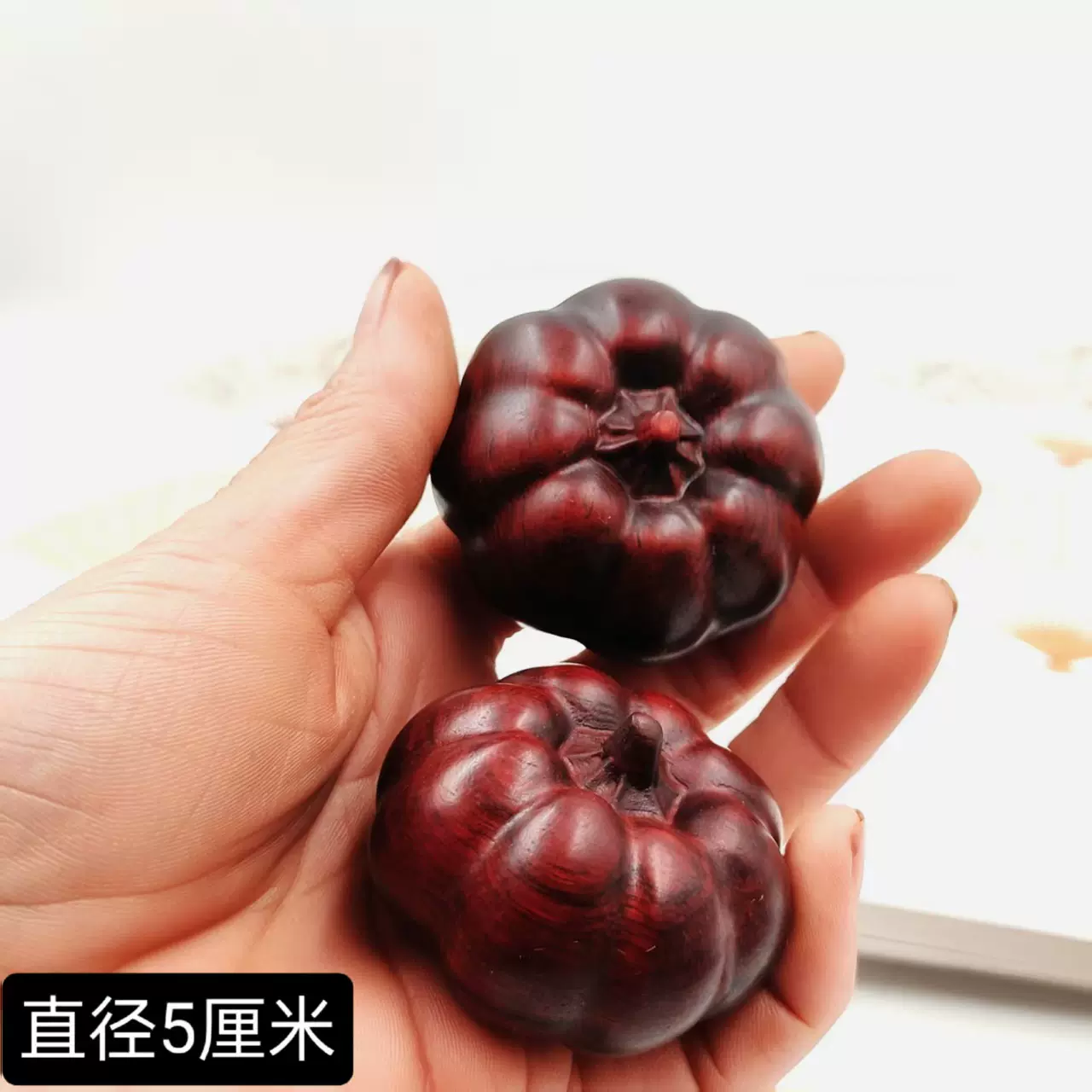 新款檀木南瓜手把件手球八瓣南瓜直径5厘米原色无漆