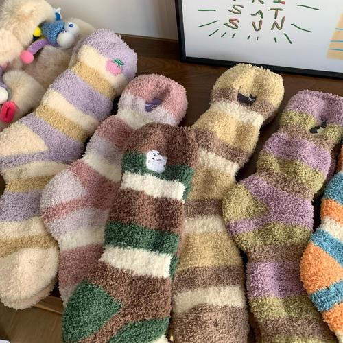 Winter coral velvet floor socks thickened mid-calf socks women's socks autumn and winter thickened winter socks cold-proof home socks