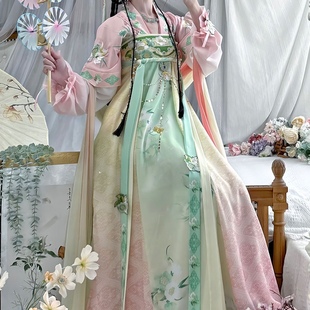 New Chinese-Style Hanfu for Close Friends, Light Green Tea Design, Tang-Style Chest-Length Broken Skirt, Super Fairy Embroidery Print, Fairy-Like Daily Set