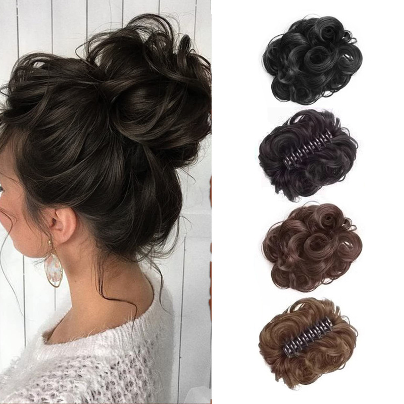 Cross-Border European and American Ball Head Female Simulated Hair Clip Curling Ring Fluffy Natural Ball Hair Bag Grab Clip Wig
