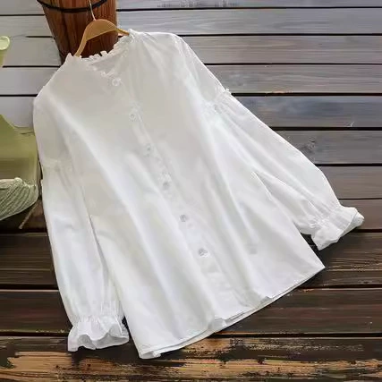 Женская свободная рубашка с воротником с длинным рукавом повседневная сплошная рубашка средней и длинной рубашки