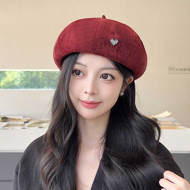 韩版复古爱心贝雷帽子女秋冬季时尚百搭画家帽大头围显脸小南瓜帽|undefined