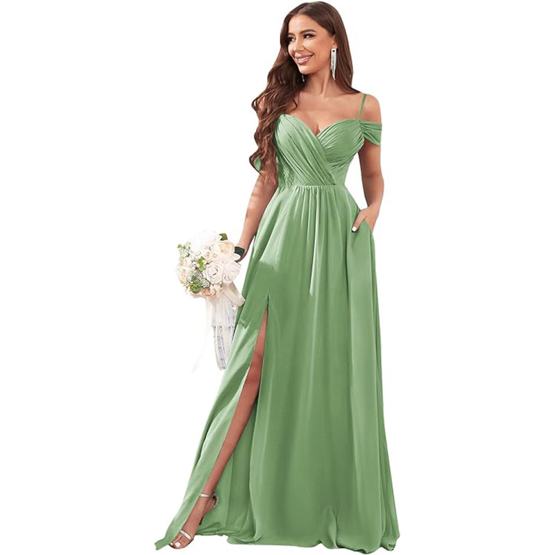 Vestido de noche de un solo hombro sexy europeo y americano, vestido de falda larga de cola de pez de encaje, dama de honor de gasa a nivel de diosa, caída delgada