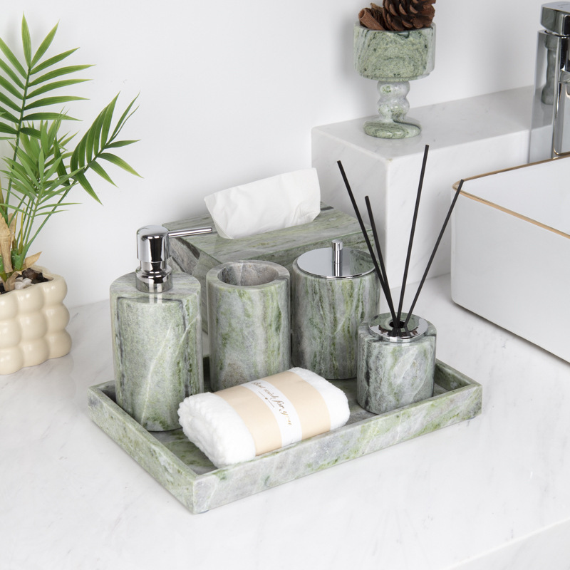 Light Luxury Marble Bathroom Vanity Tray Six-Piece Set for Hotel and Homestay Bathrooms, Export Cross-Border