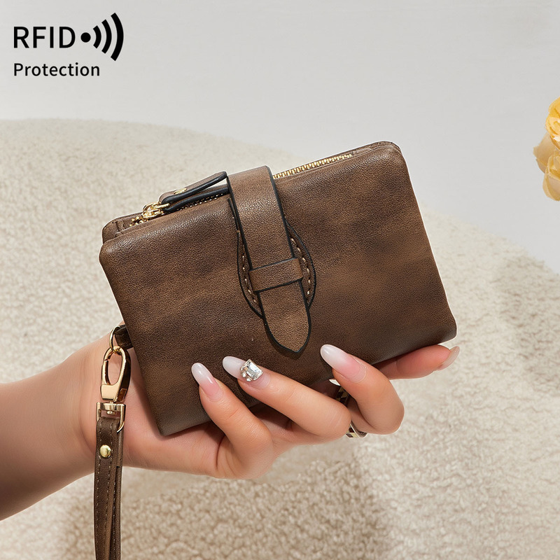 クロスボーダー新 RFID レディース財布 PU ソフトレザー 70% off ショートウォレットレトロファッションジッパーバックル小銭入れ|undefined