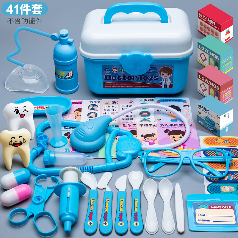 Set de médico infantil, maletín con herramientas, estetoscopio y accesorios para juego educativo.