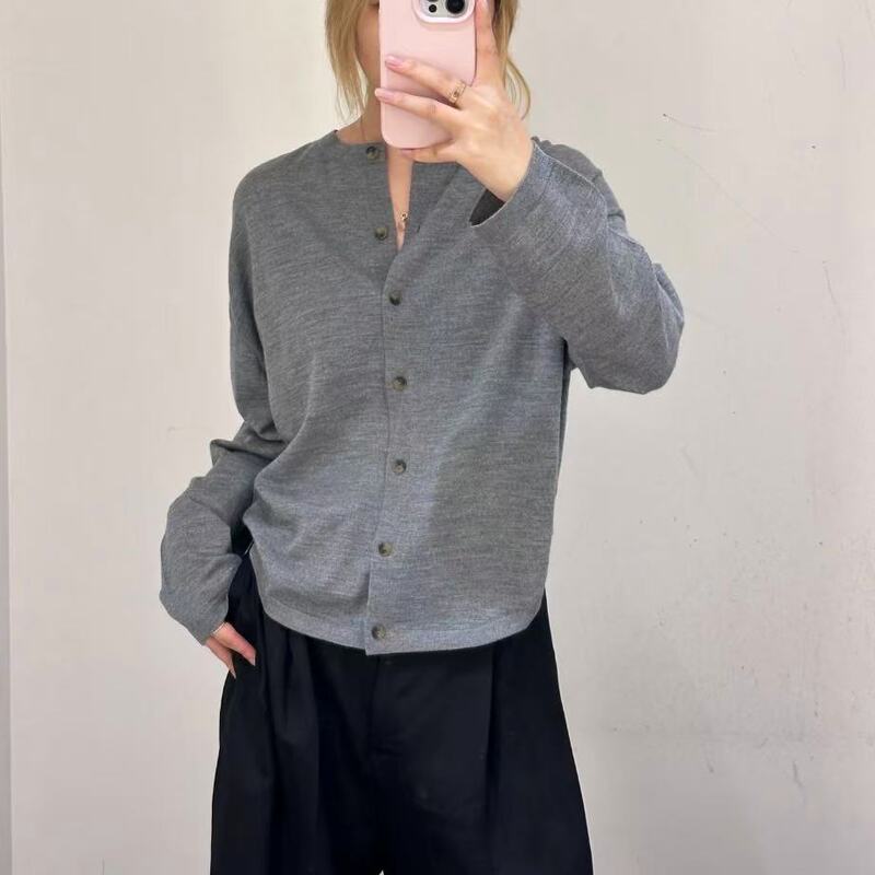 Cs Women's Casual Style Merino Wool Cardigan Sweater Gray 2025 Autumn New Product 1293478002