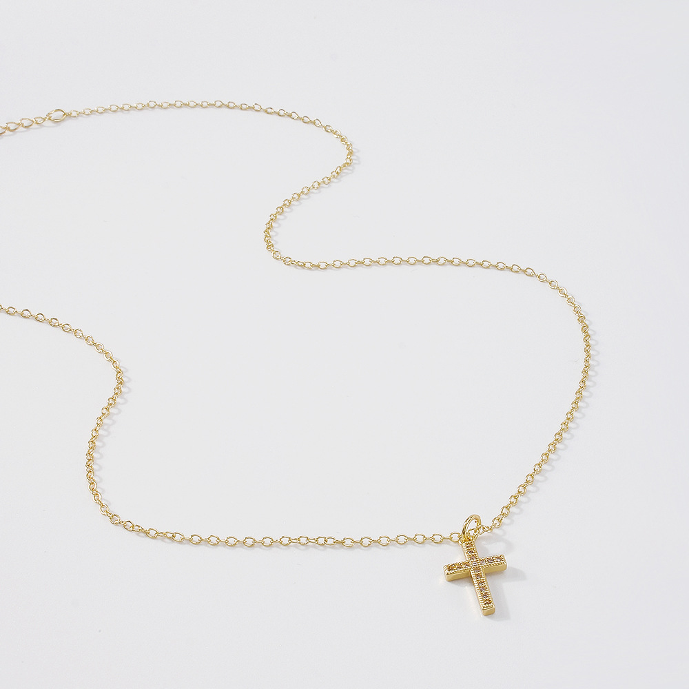 fashion simple cross heart brass inlaid color zircon necklace wholesale