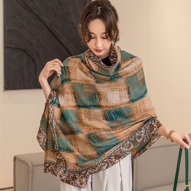 Dongdaemun Cotton Linen Scarf Women's All-match Autumn and Winter Travel Dual-use Fashion Shawl Outer Thin Spring and Summer