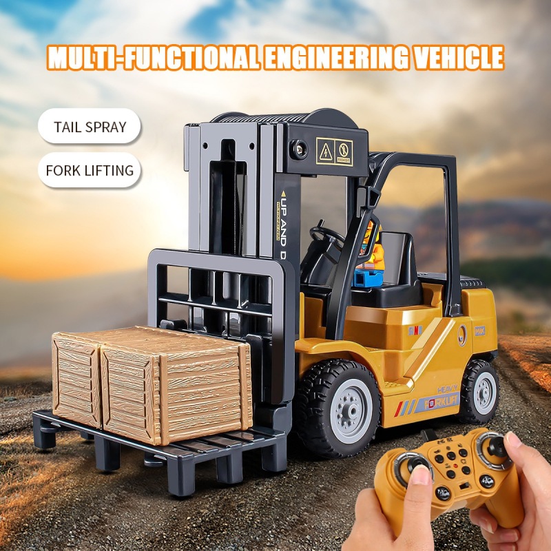 遥控叉车可升降货叉灯光喷雾多功能电动模型工程车玩具QH207-1D