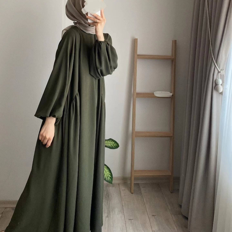 エキゾチックなムスリム女性の無地エレガントでファッショナブルな大きいサイズのロングスタイルのゆったりとしたロングスカートプルオーバードレス新しいスタイル|undefined