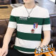 Men's short-sleeved T-shirt 2024 new casual slimming striped ice silk business style men's top clothing supply
