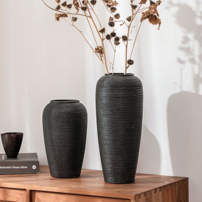 Vase decoration for living room, ceramic flower arrangement, high-end pottery jar, wabi-sabi style, floor-standing, new Chinese style, hydroponic dry flowers, large rustic pottery Vase decoration for living room, ceramic flower arrangement, high-end pottery jar, wabi-sabi style, floor-standing, new Chinese style, hydroponic dry flowers, large rustic pottery