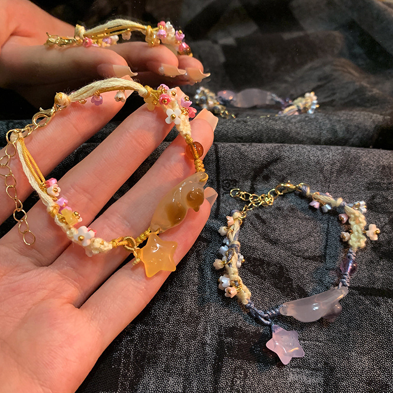 Little Red Book with Cute Kitten Star Woven Rope Bracelet Women's Light Luxury Niche Girlfriend Gift Bracelet Jewelry