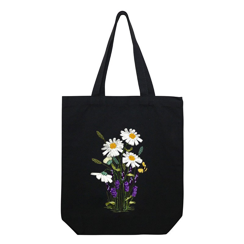 Bolsa de lona pequeña-floral agradable-negro (producto no terminado)