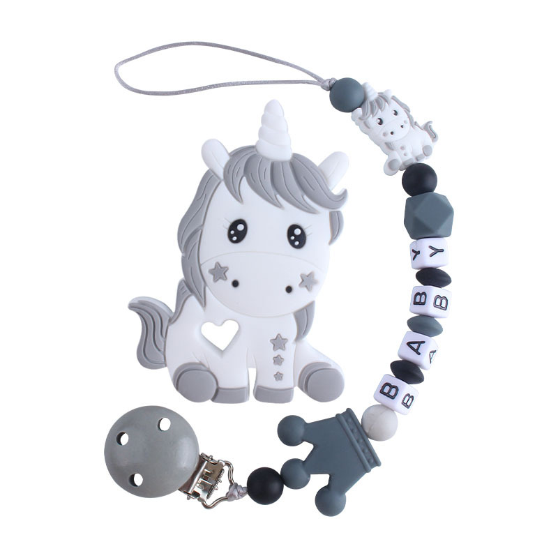 Hemu chupete clip unicornio juguete mordedor bebé nombre silicona corona chupete cadena bebé suministros
