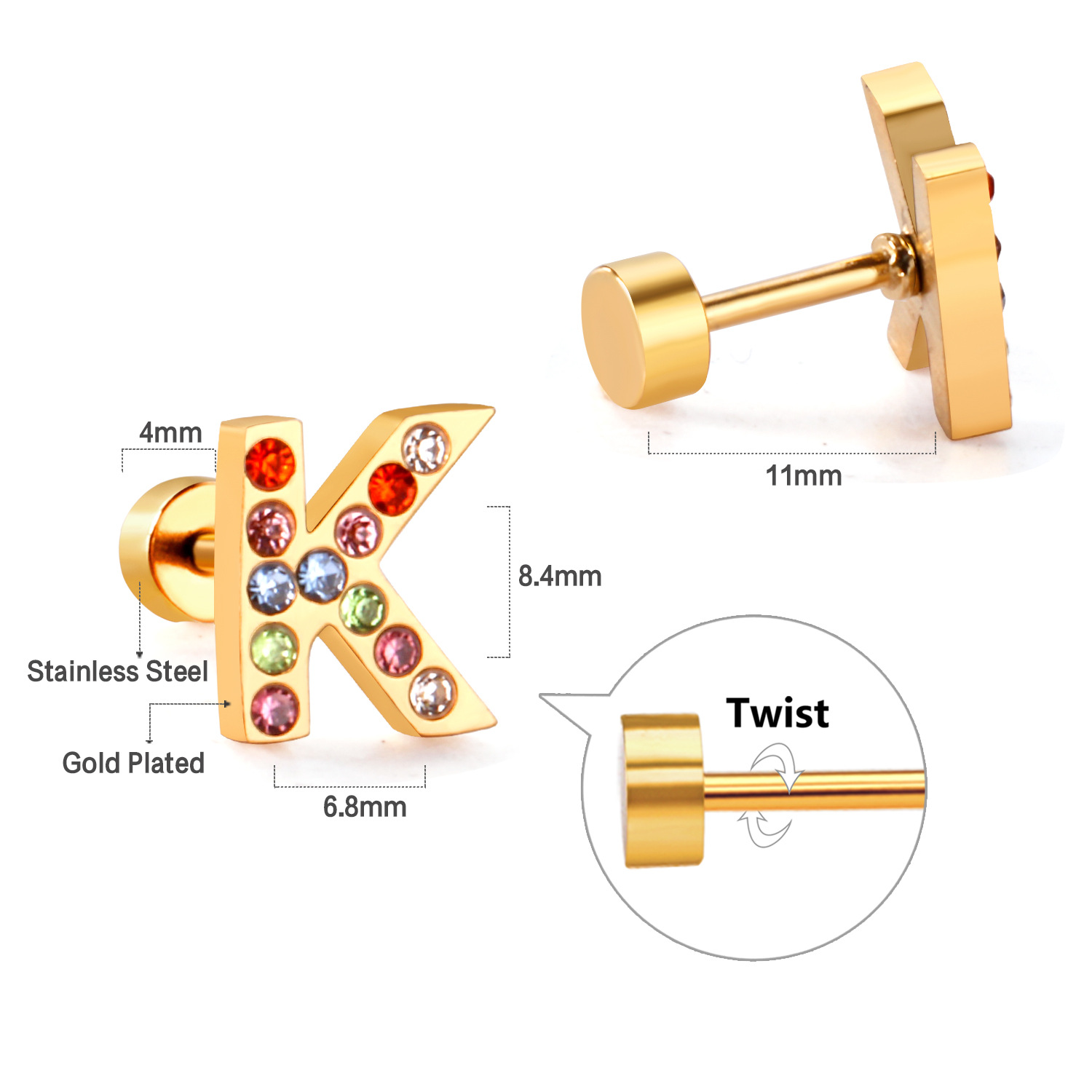 Fashion Letter Stainless Steel Inlay Zircon Ear Studs 1 Pair display picture 12