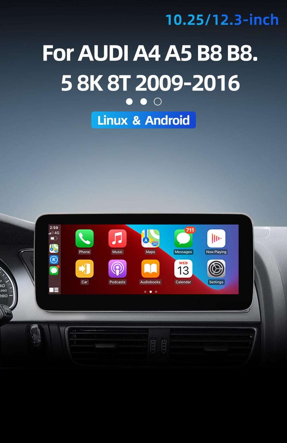 Suitable for Audi A4 A5 B8 Android car DVD navigation all-in-one machine with wireless Carplay and large screen playback