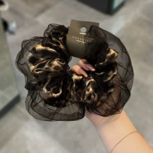 韩系时尚黑色双层纱豹纹发圈高级感气质头花复古网红扎马尾发饰女