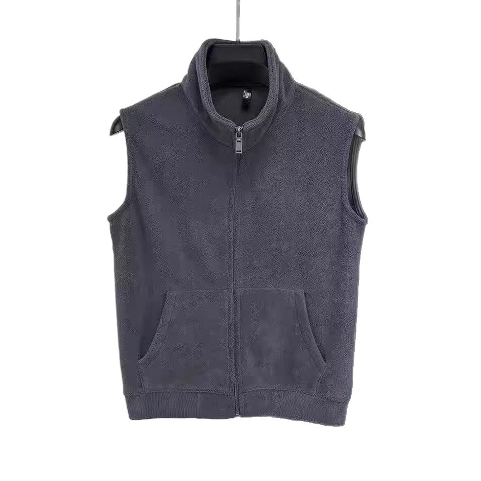 Otoño y invierno chaleco de terciopelo para hombres con chaleco de terciopelo cálido ocio de mediana edad, cuello vertical, chaleco de terciopelo de cordero, hombro