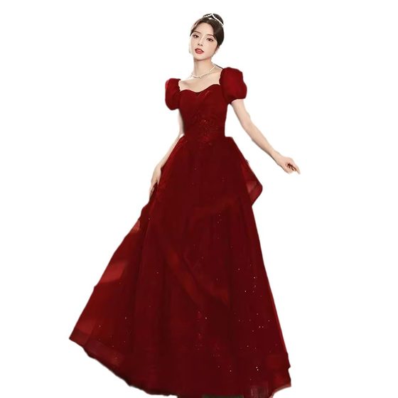 Toasting Dress Bride 2024 New Red Wedding Engagement Evening Dress Light Luxury Niche High-end Summer Princess Style