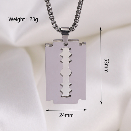 European and American titanium steel razor blade pendant hollow Korean version stainless steel simple personalized necklace trendy jewelry tag