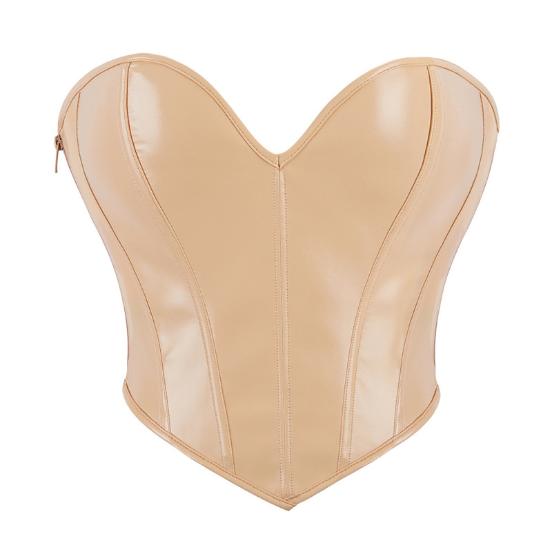 Foreign Trade Punk Corset Fishbone Vest Side Zipper Flesh-Colored Leather Simple Fashion Shapewear Bra-Free Summer