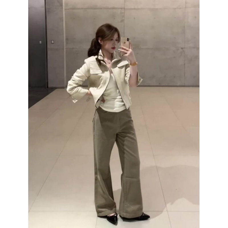 美式复古立领麂皮绒外套女春季新款韩版修身显瘦短款夹克上衣|undefined