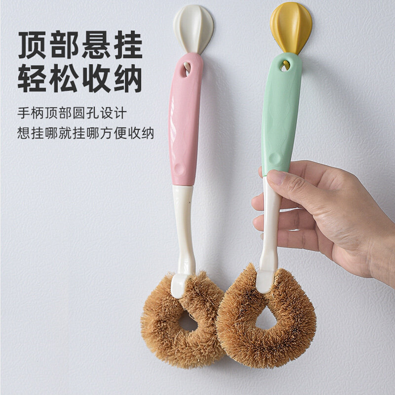 [Natural coir brush]superior quality kitchen Cleaning brush Pot Brush Stove Artifact Long handle