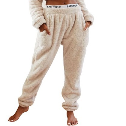 2023 ropa de mujer transfronteriza europea y americana Amazon AliExpress pantalones casuales de mujer de color sólido Pantalones deportivos de lana pantalones atados al tobillo