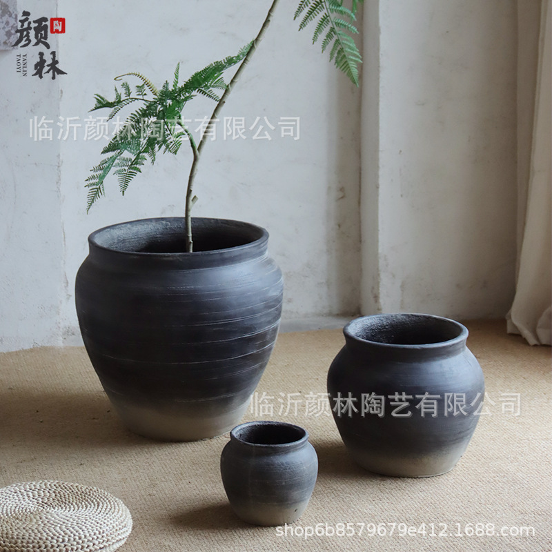 Gradiente maceta de cemento negro gran estómago retrógrado maceta de tequila azul sala de estar interior maceta de plantación simple