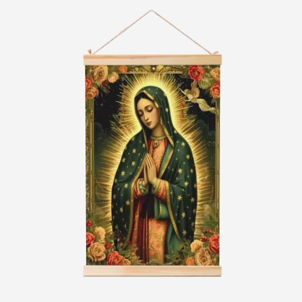 Guadalupe Nuestra Señora de la fábrica de carteles de rollo de madera sólida cuelga pinturas de comercio exterior suministro de almacenamiento Temu