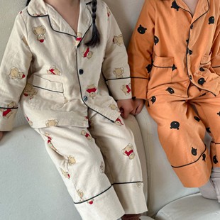 South Korea children's clothing children's Korean-style cotton sanding pajamas suit boys and girls baby spring and autumn home clothes two-piece set