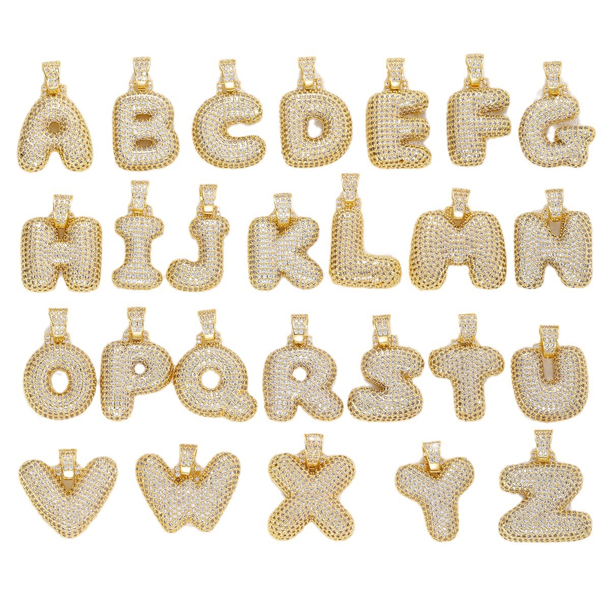 Amazon nuevas letras de circón con incrustaciones de cobre tendencia creativa gordito 26 letras en inglés collar colgante hip-hop