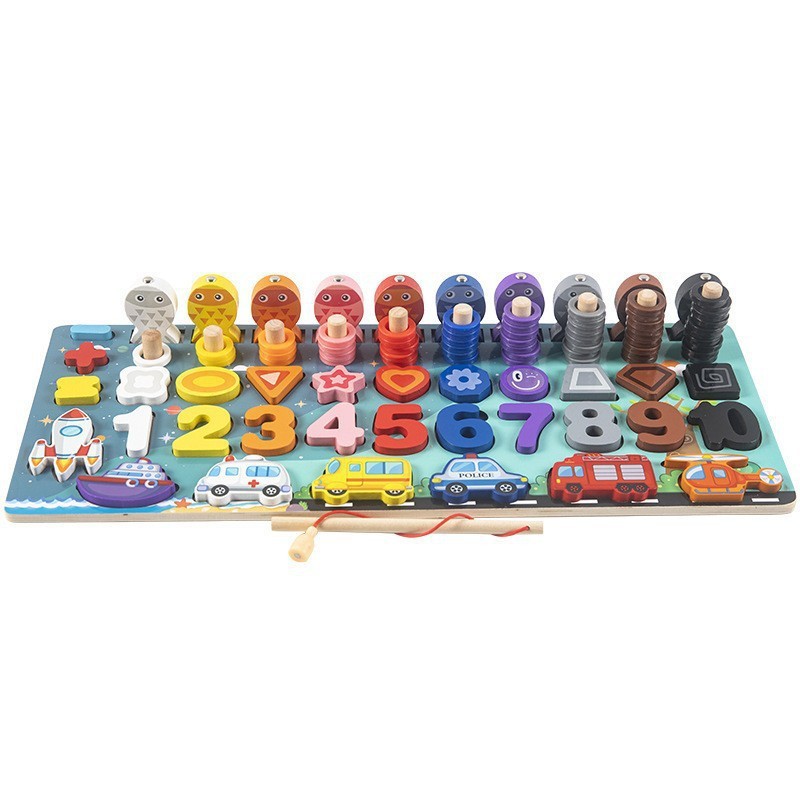 Juguetes de educación temprana para niños Tablero de números y letras siete en uno multifuncional Juego de pesca magnética de rompecabezas para bebés
