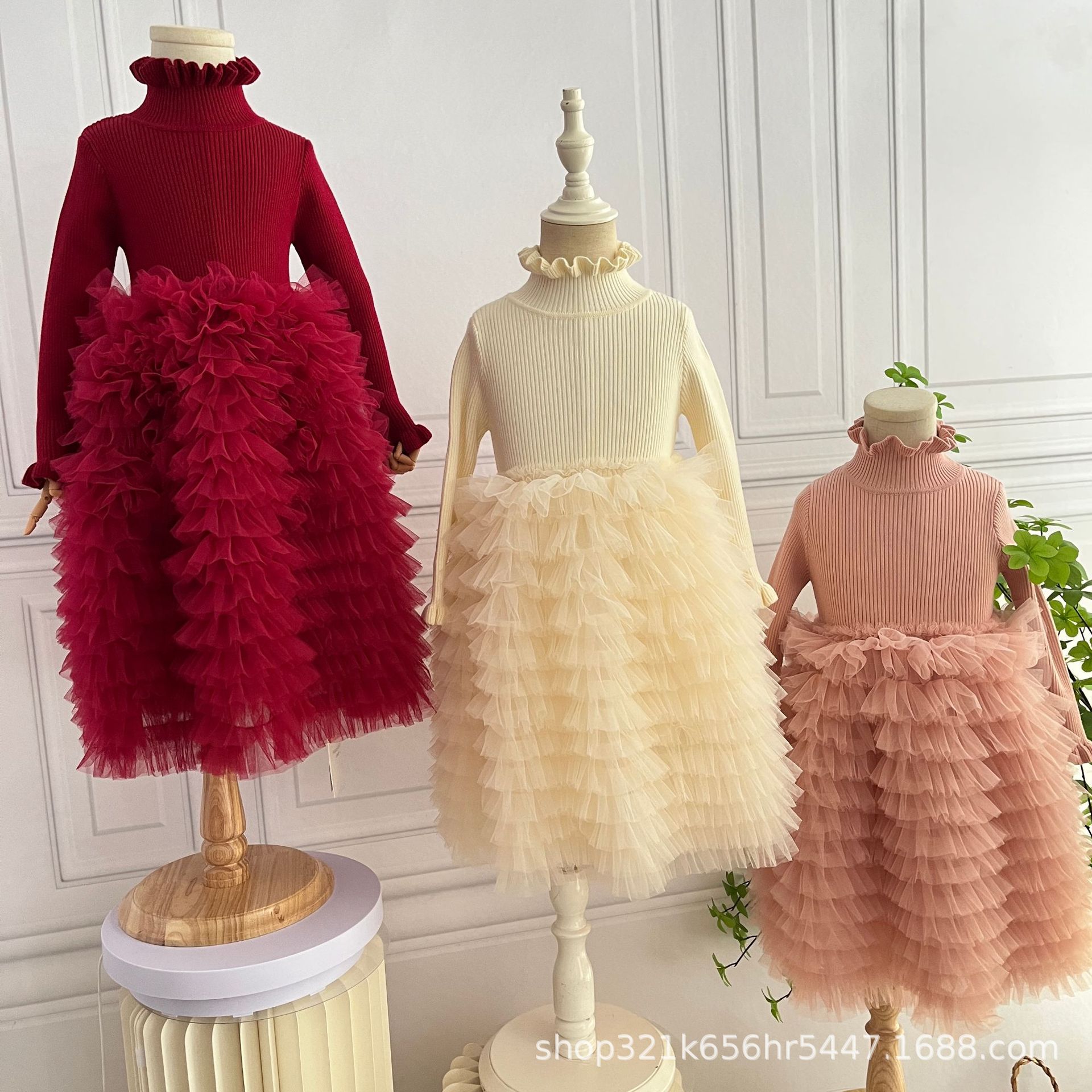 2024 primavera y otoño vestido de las niñas suéter de malla pettiskirt Niña de cumpleaños vestido de princesa vestido de regalo ESTILO OCCIDENTAL