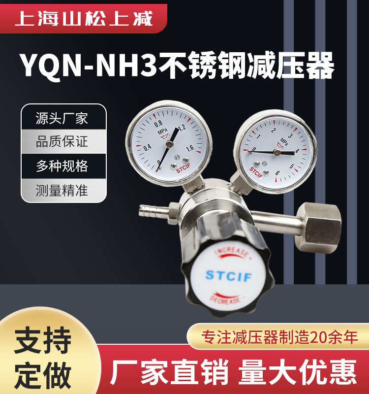 上海山松YQN-NH3不锈钢减压器实验室用双级调压阀厂家包邮