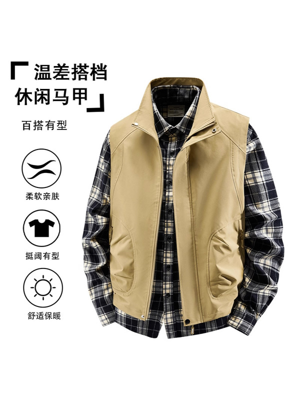跨境款马甲户外春秋季软壳马甲男士立领开衫防风防水透气工装马甲|undefined