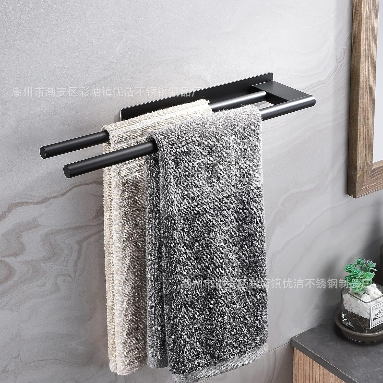 Towel Bar Cross-border Towel Rack Stainless Steel Non-perforated Single-pole Double-pole Bathroom Towel Storage Rack for Cross-border