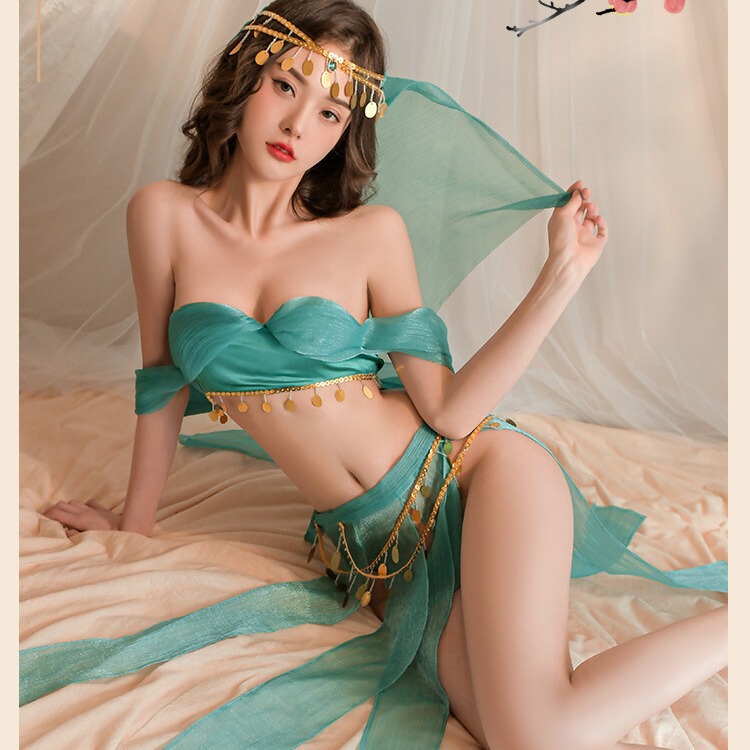 Sexy lingerie ancient style western style dance girl suit chiffon green ancient style cos uniform temptation dance girl suit