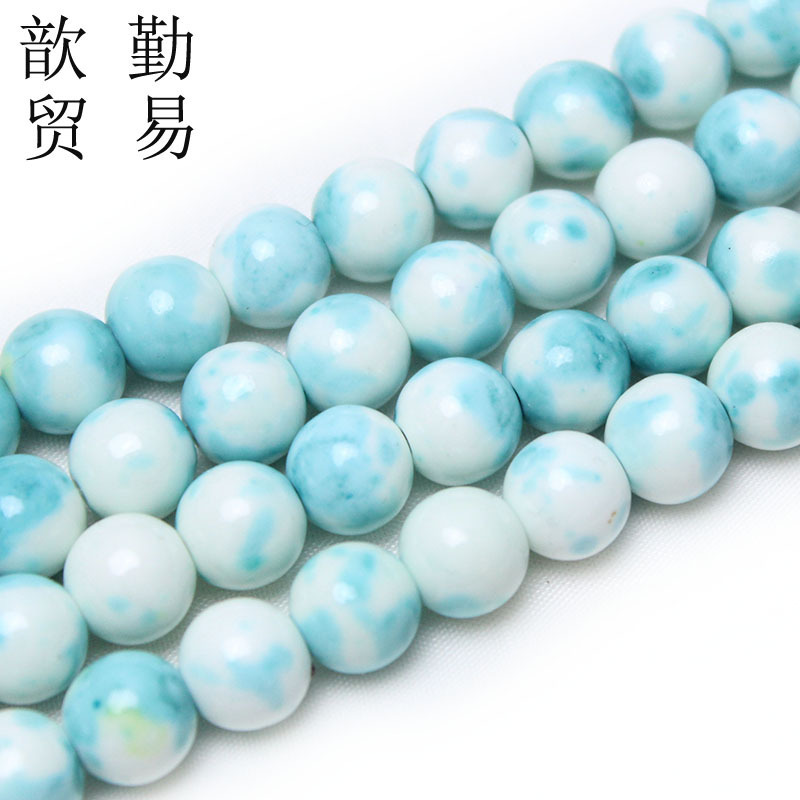 青と白の雨彩石の玉の卸売りdiyの手作りの数珠のアクセサリーの部品の編み物の材料の散珠の卸売り|undefined