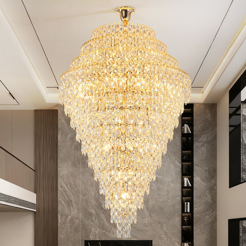Luxurious Golden Crystal Chandelier for Villa Living Room, Duplex Lobby, Multi-Layered Floor-To-Ceiling Crystal Lighting Fixtures Luxurious Golden Crystal Chandelier for Villa Living Room, Duplex Lobby, Multi-Layered Floor-To-Ceiling Crystal Lighting Fixtures